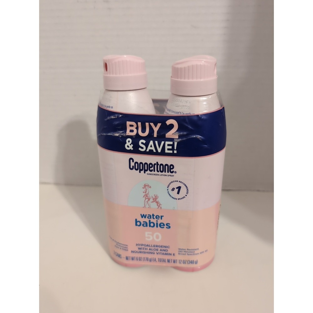 Coppertone‎ Water Babies Sunscreen Spray w/ Aloe SPF 50, 2/2026, 6 oz, 2 CANS